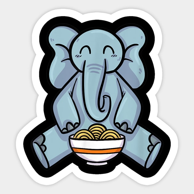 Cute Kawaii Elephant eating Japanese Food Ramen Noodles Sticker by jordanfaulkner02